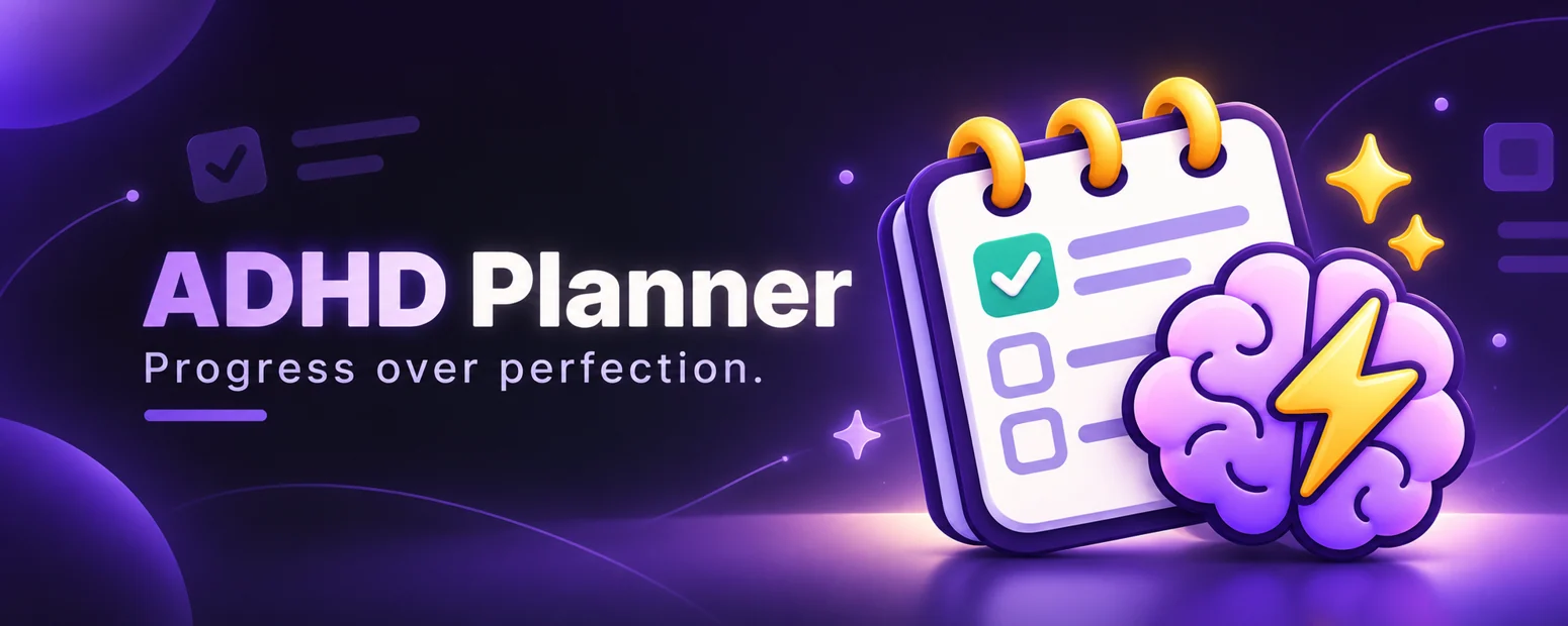 ADHD Planner cover showing a checklist, brain and lightning bolt